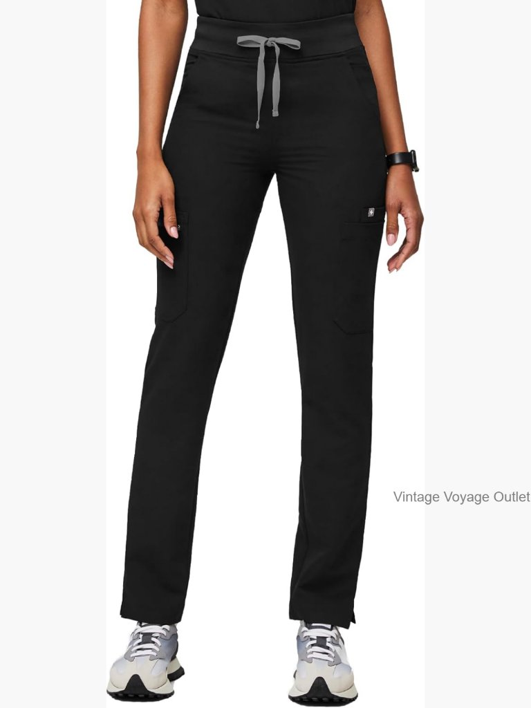 High Waisted Skinny Scrub Pants 11 Pockets 4-Way Stretch Yoga Waistband